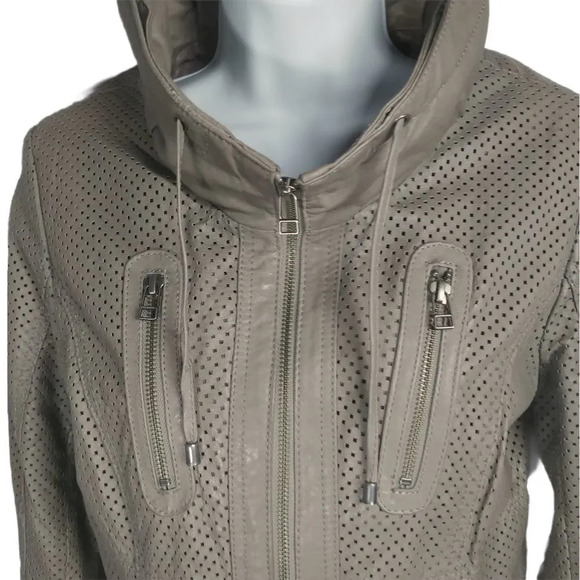 Danier  Leather Jacket Coat Bomber Motorcycle Cut Outs Taupe Muddy Brown XS - Picture 4 of 10